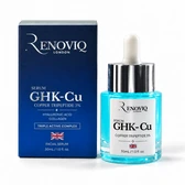 Renoviq GHK-Cu serum with its silver-lettered navy carton on white